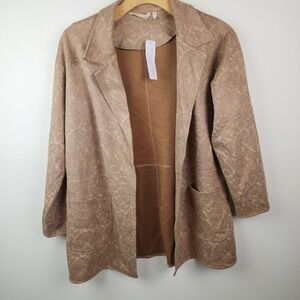 New Soft Surroundings Womens Malika Faux Suede brown tan paisley Open jacket  Xl